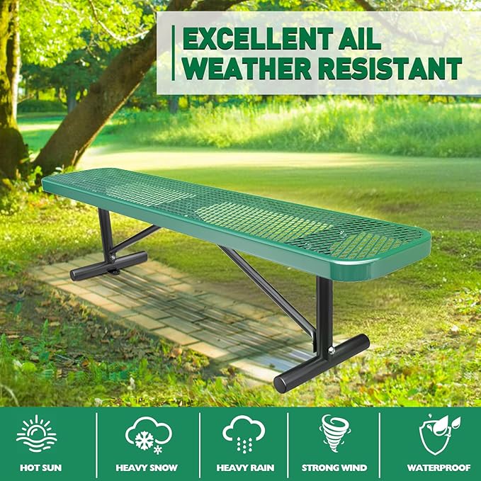 6FT Park Benches for 2-4 People, Weatherproof Commercial Garden Bench, Iron Steel Frame Patio Heavy Duty Mesh Rectangular Outdoor Benches for Outside, Lawn, Yard, Porch Work Entryway