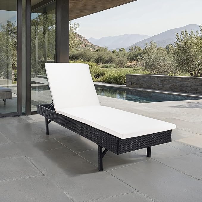 SAFAVIEH Outdoor Collection Cam Black Wicker/Beige Cushion Adjustable Chaise Lounge Chair, Black/Beige (PAT7501A) - Photo 2
