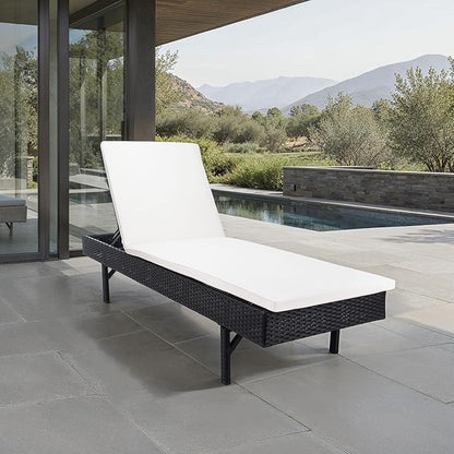 SAFAVIEH Outdoor Collection Cam Black Wicker/Beige Cushion Adjustable Chaise Lounge Chair, Black/Beige (PAT7501A)