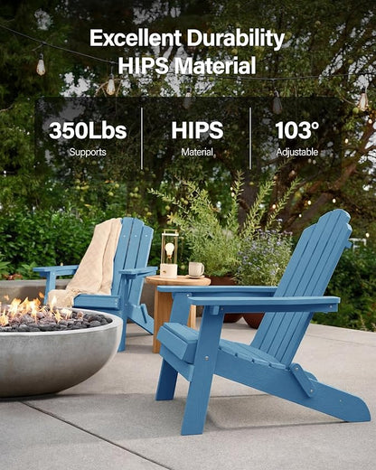 MXIMU Folding Adirondack Chair for Outdoor: Easy to Assemble and Comfortable Adirondack Chairs Set of 6 - All Weather Composite Plastic Chair for Outside Fire Pit Patio Lawn Garden Backyard Use(Navy)