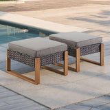 Rilyson Outdoor Ottoman Wicker Patio Footrest - 2 Piece Wicker Footrest Footstools Set with Sturdy Frame - Photo 6
