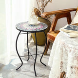 VCUTEKA Outdoor Side Table Mosaic End Table Patio Side Table Small End Tables Glass Top Round Balcony Coffee Porch - Photo 2