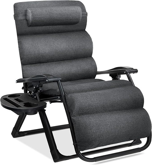 Best Choice Products Oversized Zero Gravity Chair, Folding Outdoor Patio Recliner, XL Anti Gravity Lounger w/Removable Cushion, Cup Holder, Side Tray, 350lb Capacity - Fossil Gray