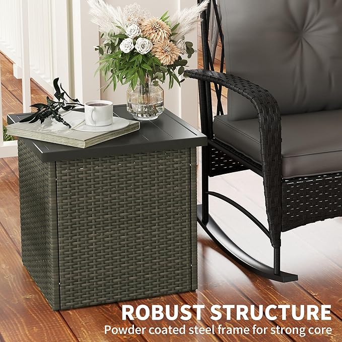 Outsunny All Weather Wicker Side Table with 1.5" Umbrella Hole, Square PE Rattan Outdoor End Table with Umbrella Base, UV-Resistant Frame, Storage Space for Patio, Garden, Poolside, Deck, Mixed-Brown