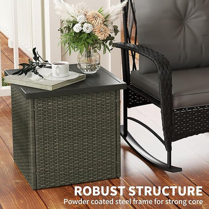 Outsunny All Weather Wicker Side Table with 1.5" Umbrella Hole, Square PE Rattan Outdoor End Table with Umbrella Base, UV-Resistant Frame, Storage Space for Patio, Garden, Poolside, Deck, Mixed-Brown