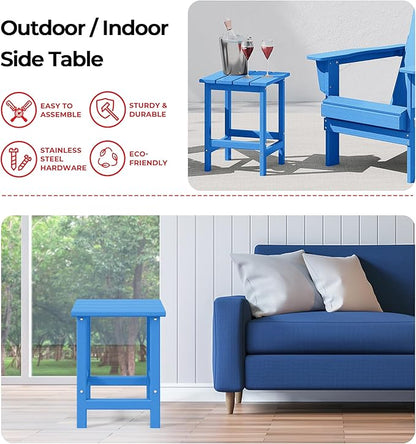 Costaelm Square Outdoor Side Tables, Adirondack Patio Tables for Outside, HDPE Patio End Table Weather Resistant, Balcony Table for Pool, Seaside, Backyard, Porch, Indoor Companion, Pacific Blue