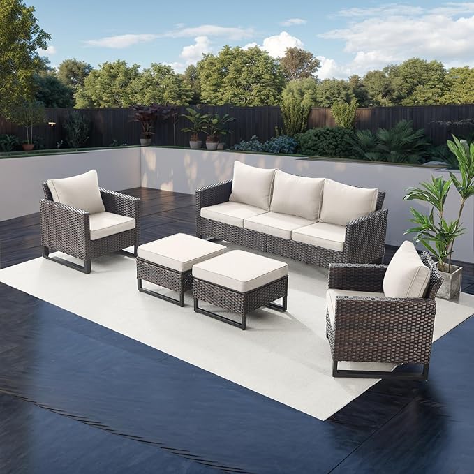 Rilyson Wicker Outdoor Patio Furniture Set - 5 Piece Patio Conversation Set with 2 Wicker Armrest Chairs - Photo 6