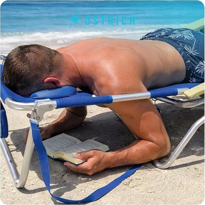 Ostrich Altitude 3N1 Lightweight Lawn Beach Reclining Lounge Chair w/Footrest, Outdoor Furniture for Patio, Balcony, Backyard, or Porch, Blue Stripe