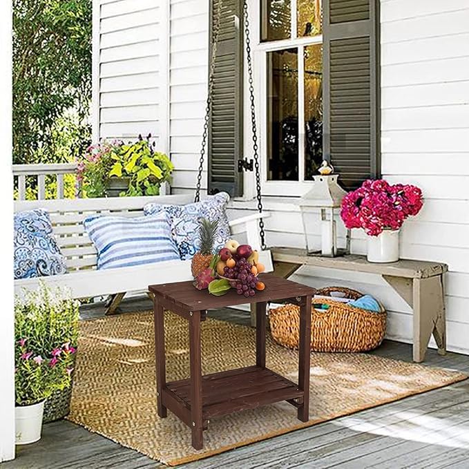 Indoor & Outdoor Side Table 2-Tier, 20” x 14” Heavy Duty Weather Resistant Outdoor Wood Table - Photo 4