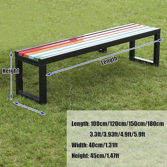 Outdoor Benches Weatherproof, Garden Bench Metal Steel Frame with Solid Wood, Outdoor Furniture Patio Park Benchs Backless, Bench Seat for Porch 3.3ft 3.9ft 4.9ft 5.9ft(Black,3.3ft)