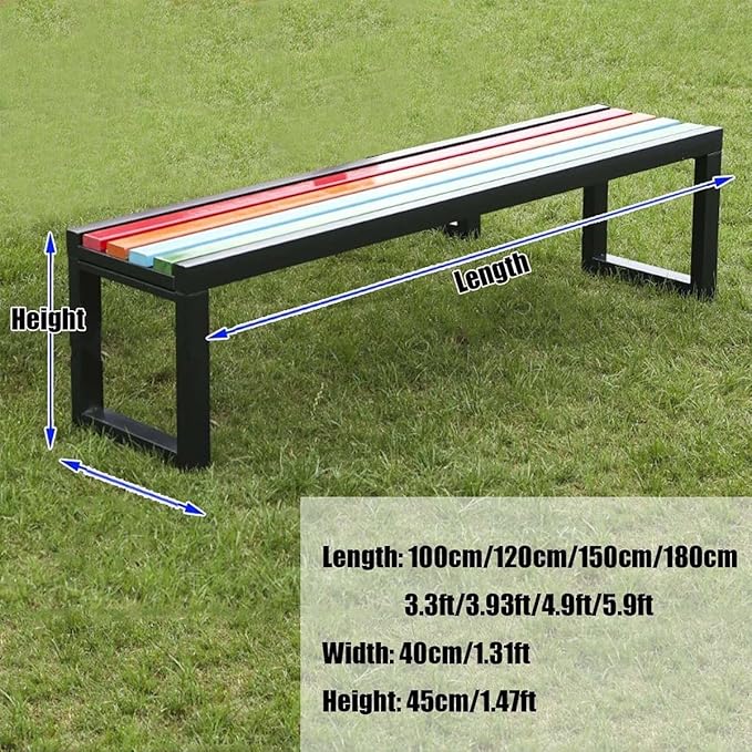 Outdoor Garden Bench, Metal Frame with Wood Patio Dining Bench, 3.3ft 3.9ft 4.9ft 5.9ft Weatherproof Park Front Porch Benches for Backyard Outside, Entryway Chair, Outdoor Furniture(Black,5.9ft)