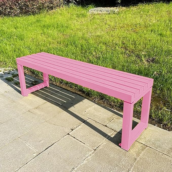 Weatherproof Metal Dining Bench, Outdoor Bench Backless Patio Bench 2-Person Farmhouse Bench Garden Bench for Kitchen, Living Room, Entryway(Pink,47in)