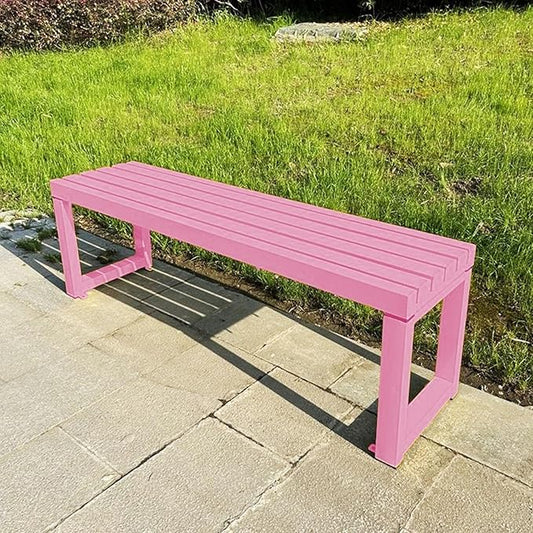 Weatherproof Metal Dining Bench, Outdoor Bench Backless Patio Bench 2-Person Farmhouse Bench Garden Bench for Kitchen, Living Room, Entryway(Pink,47in)