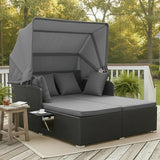 Tangkula Patio Rattan Daybed with Retractable Canopy, Outdoor Wicker Sunbed Lounger with 2 Foldable Side Tables - Photo 2