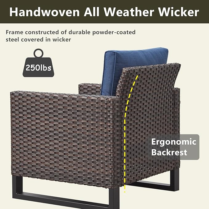 Rilyson Wicker Outdoor Patio Furniture Set - 5 Piece Patio Conversation Set with 2 Wicker Armrest Chairs - Photo 5