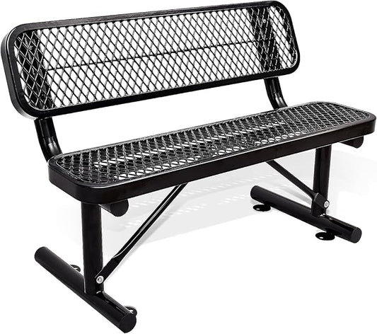 4FT Heavy Duty Park Bench with Back Portable Frame, Outdoor Metal Park Bench with Backrest, Steel Mesh Outdoor Bench for Garden, Lawn, Patio, Porch, Park, Yard (BLACK, 48" D x 23.2" W x 32.5" H)