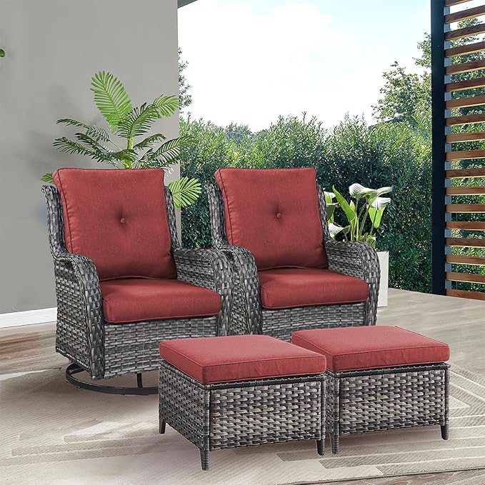 Rilyson Wicker Patio Furniture Set - 4 Piece Rattan Outdoor Sectional Conversation Sets with 2 Swivel Rocking Chairs - Photo 6