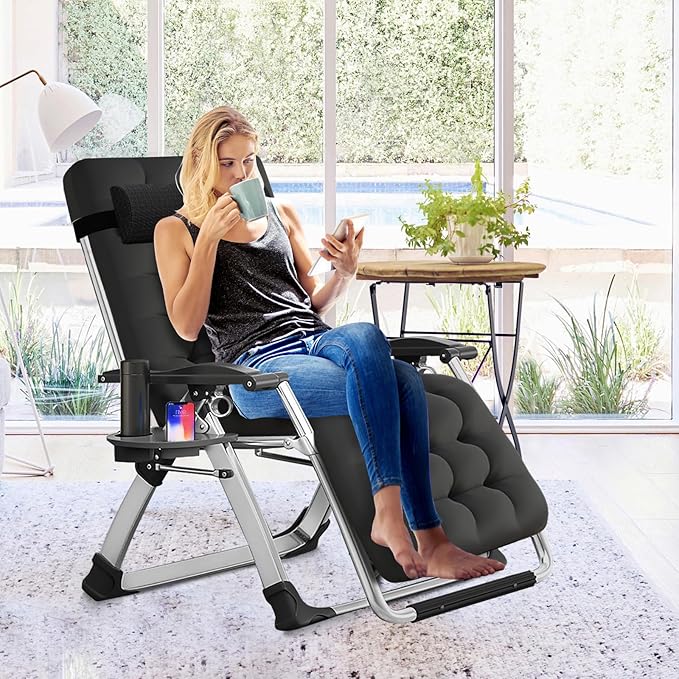 Slsy Zero Gravity Chair, Reclining Lounge Chair with Removable Cushion & Tray for Indoor and Outdoor - Photo 2