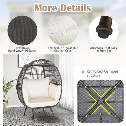 Giantex Oversized Wicker Egg Chair, Outdoor & Indoor Hammock Chair with Thick Cushions, 2-Person PE Rattan Lounge Chair Swing Chair for Patio, Backyard,Porch, 450 LBS Weight Capacity (Mix Brown)