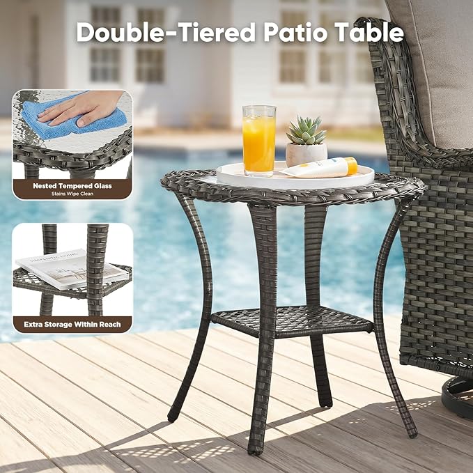 Belord 3 PCS Patio Furniture Set - Mixed Grey Wicker Swivel Rocking Chair Set with Side Table - Photo 9