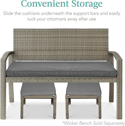 Best Choice Products Set of 2 Wicker Ottomans, Multipurpose Outdoor Furniture for Patio, Backyard, Additional Seating, Footrest, Side Table w/Removable Cushions, Steel Frame - Cement Gray/Taupe