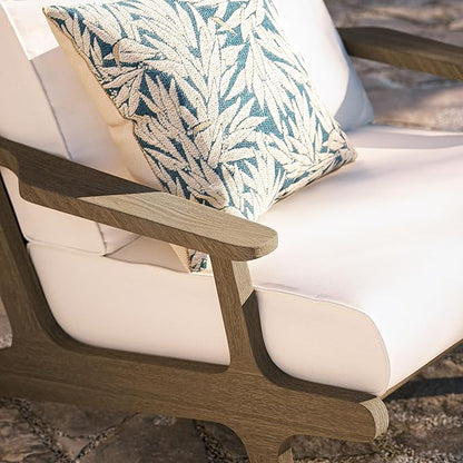 Modway Saratoga Teak Outdoor Lounge Chair in Weathered Gray White – Oversized Patio Accent Armchair with Wood Frame and Weather-Resistant Cushions