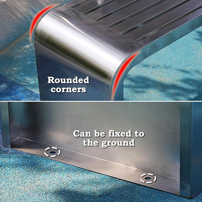 Metal Garden Bench for 2-3 People, Outside Park Bench, All Weather Modern Seating for Terraces, Courtyards, Patio, Porch, Lawn, Balcony