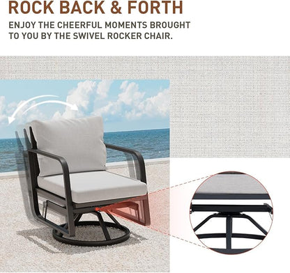 Patio Chairs Swivel Rocker Set: 1Set Aluminum Alloy Ensemble with 360° Swivel Rocking Chairs, Rust-Resistant Frame Cushions -Perfect for Backyard/Deck/Porch/Balcony Decoration (1 Swi vel Chair Only)