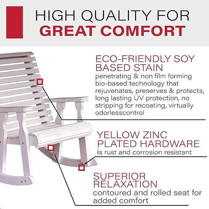 Amish Heavy Duty 600 Lb Roll Back Pressure Treated Rocking Chair (Semi-Solid White Stain)