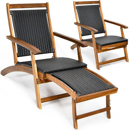 Tangkula Set of 2 Outdoor Reclining Lounger Chairs, 5 Back & 2 Leg Positions Patio Adjustable Chaise Lounge, Suitable for Lawn, Poolside, Garden Yard and Beach