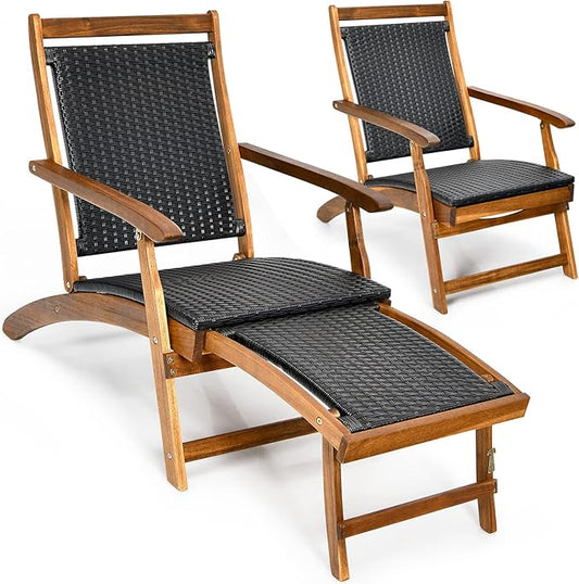 Tangkula Set of 2 Outdoor Reclining Lounger Chairs, 5 Back & 2 Leg Positions Patio Adjustable Chaise Lounge, Suitable for Lawn, Poolside, Garden Yard and Beach