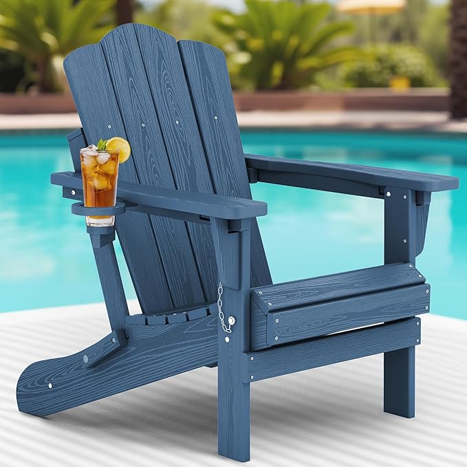 KINGYES Folding Adjustable Adirondack Chair, HDPE All Weather Use Reclining Adirondack Chair for Outdoor - Blue