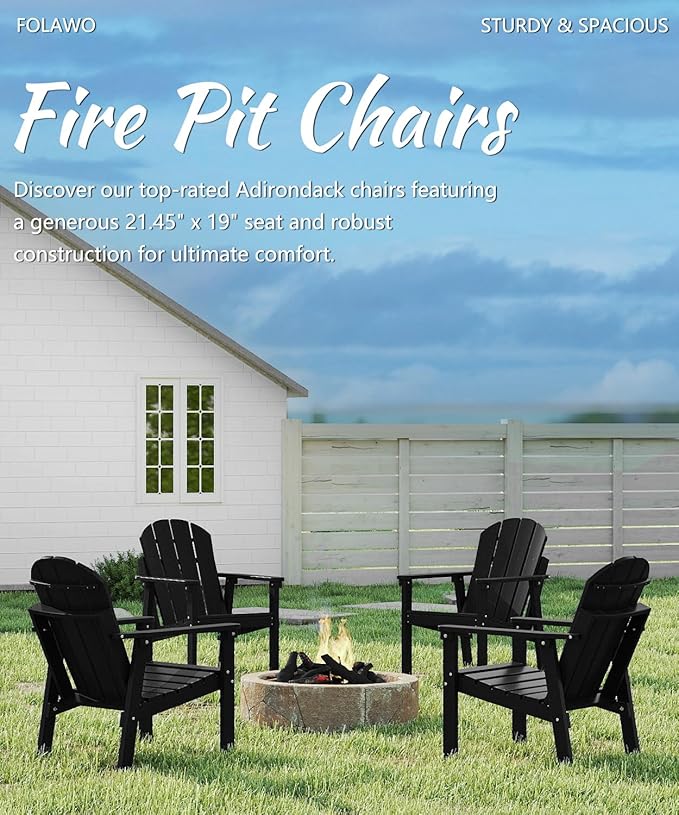 Adirondack Chair Set of 4, All Weather HDPE Fire Pit Chairs, Oversized Plastic Adirondack Chair for Outdoor, Balcony - Photo 7