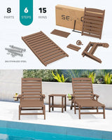 SERWALL HDPE Chaise Lounge Set of 2 for Outdoor, Brown - Photo 7
