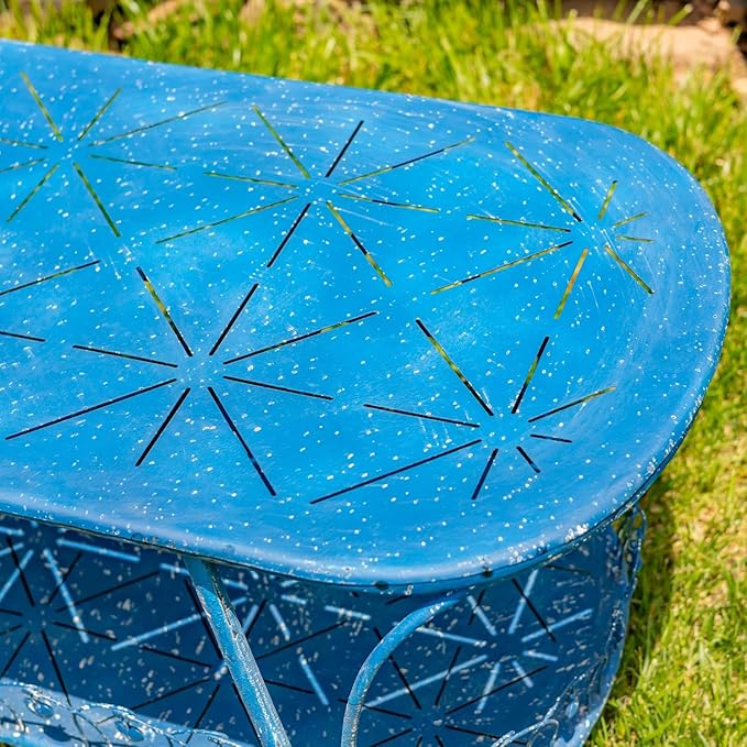 Zaer Ltd. Vintage Style Metal Patio Furniture with Heart Design Accents, Outdoor/Indoor Decor (Vintage Blue - Photo 3