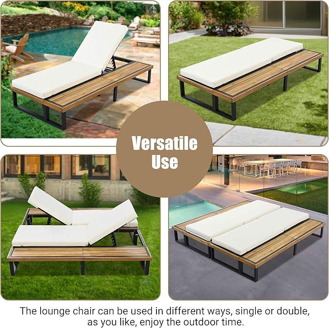 Merax Outdoor Chaise Lounge Chair Sofa, Couch with 5-Position Adjustable Backrest, Reclining with Cushion - Photo 3