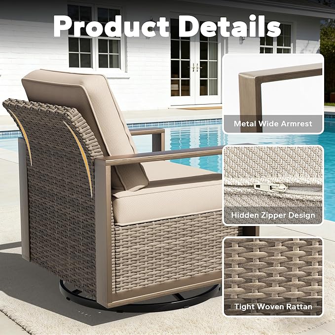 6 Pieces Metal Wicker Patio Furniture Set - 75" Sofa, Two Swivel Chairs and Two Ottomans - Photo 3