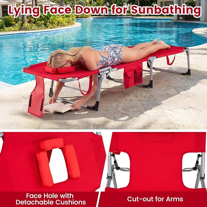 Giantex Face Down Tanning Chair, Folding Beach Lounge Chair w/ 4-Position Adjustable Backrest - Photo 7