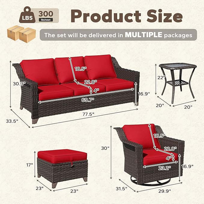 7 Pieces Patio Conversation Furniture Set - 2 Sofas, 2 Ottomans, 2 Swivel Chairs, 1 Side Table - Photo 2