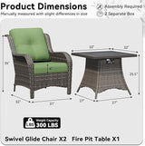 3 Pieces Outdoor Wicker Patio Furniture Set with Fire Pit Table, Patio Chair Set with Thickened Olefin Cushions - Photo 2