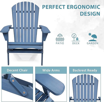 Wooden Folding Adirondack Chair Set of 4, Pre-Assembled BackRest Wood Lounge Chair for Outdoor Patio Garden Lawn Backyard Deck Pool Beach Firepit