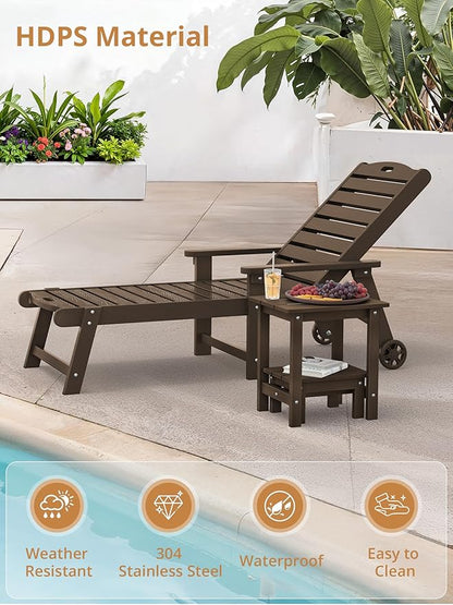 LUE BONA Outdoor Side Table, 2-Tier HDPS Outdoor Nesting End Table with Removable Small Foot Stool for Patio, Deck, Poolside, Low Maintenance & Weather Resistant,Dark Brown
