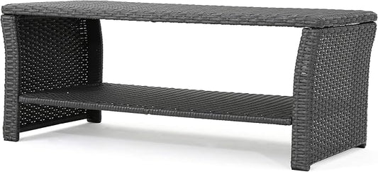 Christopher Knight Home Justin Outdoor Wicker Coffee Table, Gray, Black