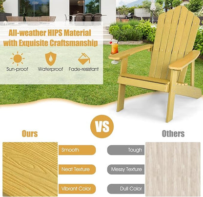 Giantex Outdoor Adirondack Chair - Oversized Patio Chairs w/Hidden Cup Holder, Realistic Wood Grain, 380 LBS Weight Capacity, Weather Resistant Firepit Chairs for Backyard, Garden (1, Yellow)