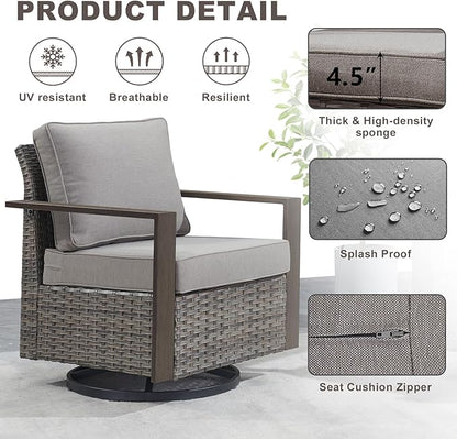 Rilyson Outdoor Wicker Patio Furniture Sets - 5 Piece Patio Conversation Set with 2 Wicker Swivel Rocker Chairs,2 Rattan Ottoman and 1 Couch,Thick Cushions,Deep Seating,Wide Armrest(Mixed Grey/Grey)