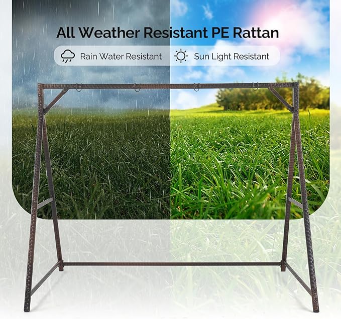 PE Rattan Porch Swing Frame, A-Type Swing Stand with Weather Resistant Design, 1200 lbs Weight Capacity - Photo 4
