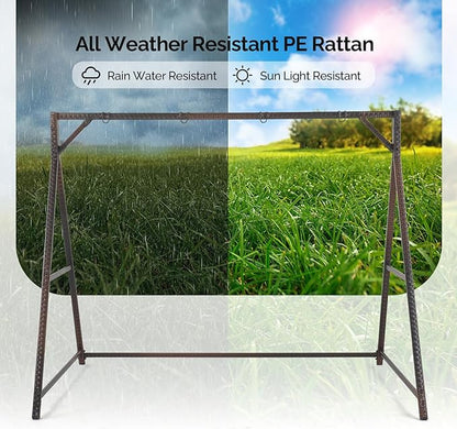 PE Rattan Porch Swing Frame, A-Type Swing Stand with Weather Resistant Design, 1200 lbs Weight Capacity, Fits 4 ft & 5 ft Swings for Single or Family Outdoor Relaxation