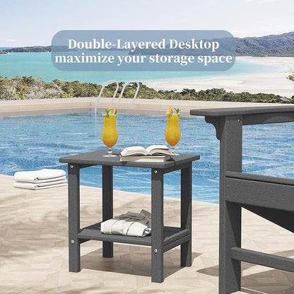 Outdoor Side Table, Weather-Resistant Patio Side Table for Backyard, Pool & Porch, Double Adirondack Durable & Stylish Patio End Table,Grey