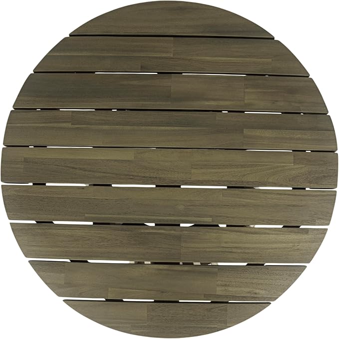 Merax Patio Outdoor Acacia Wood Round Coffee Table for Backyard, Lawn, Balcony, Grey Finish - Photo 4