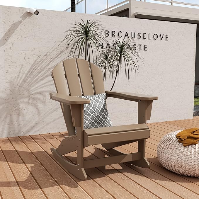 WO WESTIN OUTDOOR HDPE Laguna Outdoor Rocking Poly Adirondack Chair, Weathered Wood